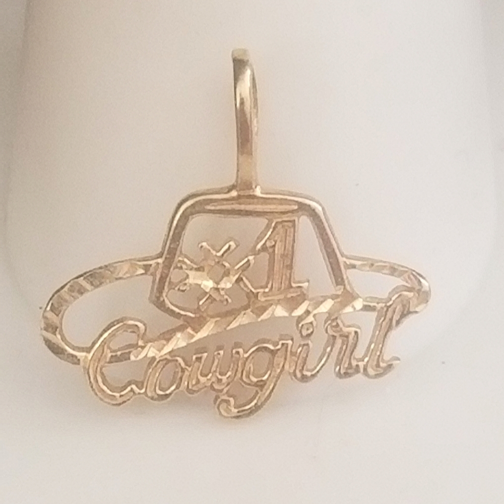 14K Gold #1 Cowboy Hat Pendant - Picture 1 of 8